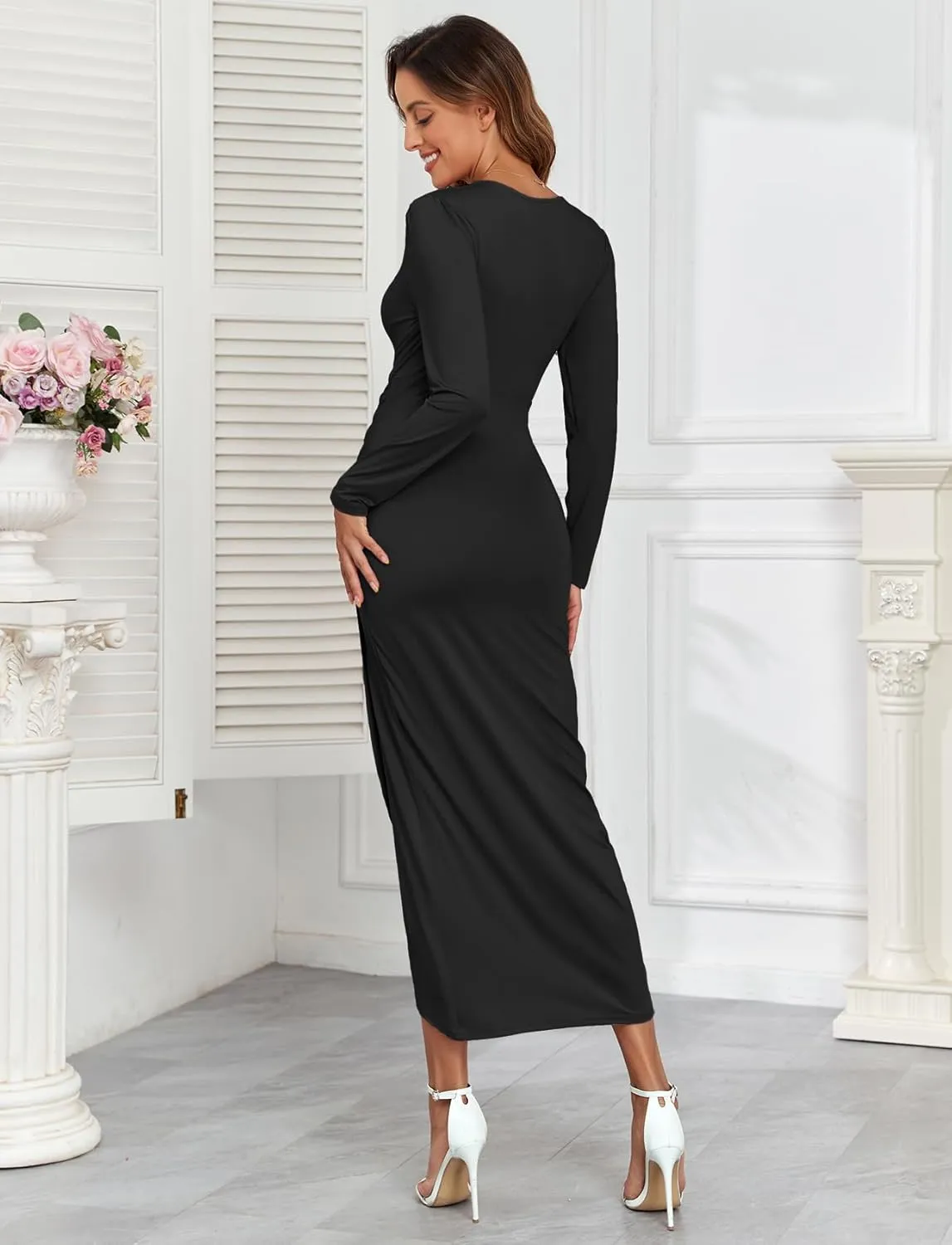 2025 Womens Maternity Wrap Dress V Neck Ruffle Sleeves Semi Formal Baby Shower Photoshoot Party Cocktail Pregnancy