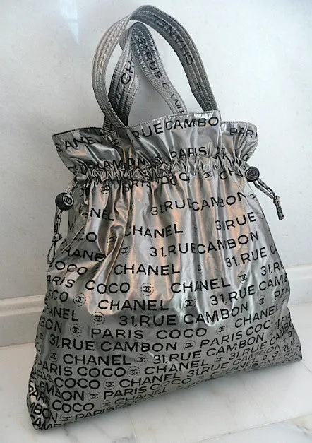 Authentic Chanel Modern ‘Unlimited’ Logo Silver Maxi Tote