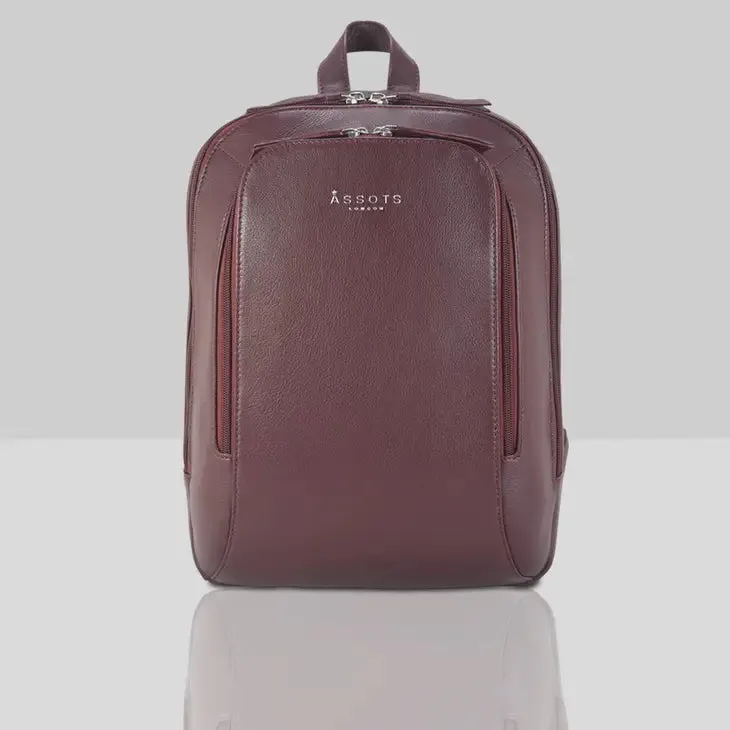 'baker' Burgundy Leather Double Zip Laptop Backpack