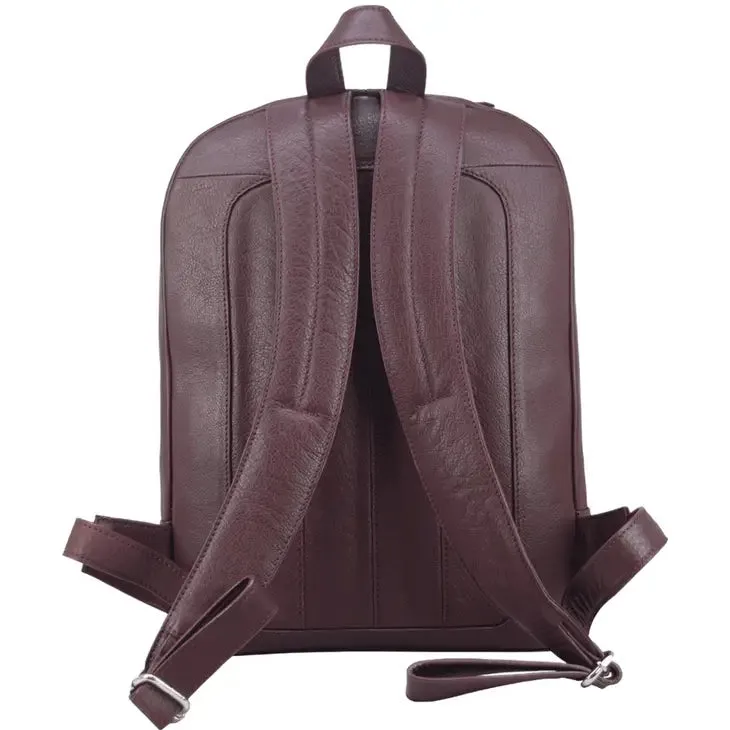 'baker' Burgundy Leather Double Zip Laptop Backpack