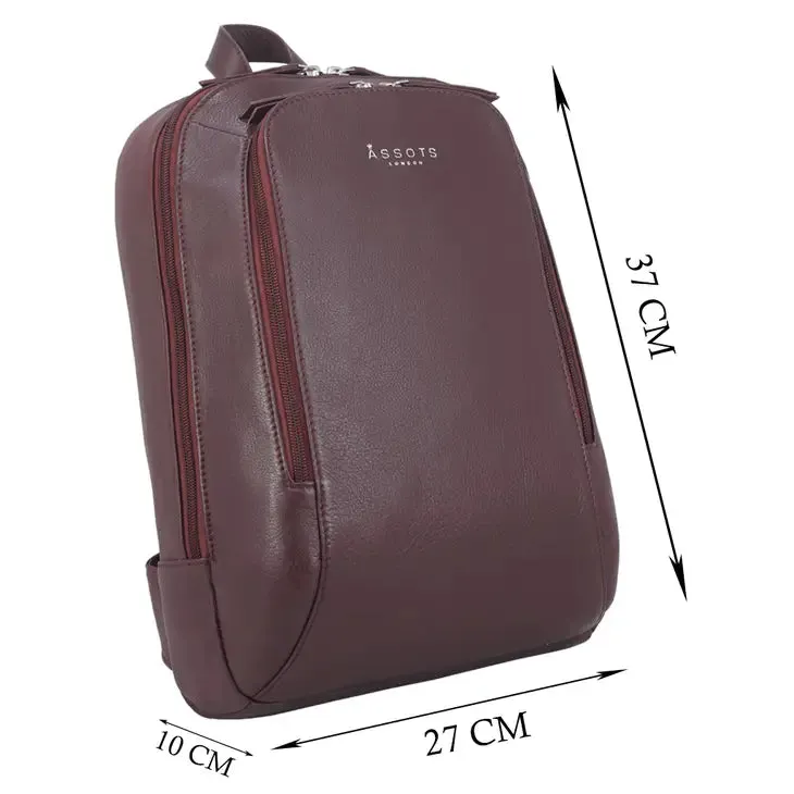 'baker' Burgundy Leather Double Zip Laptop Backpack