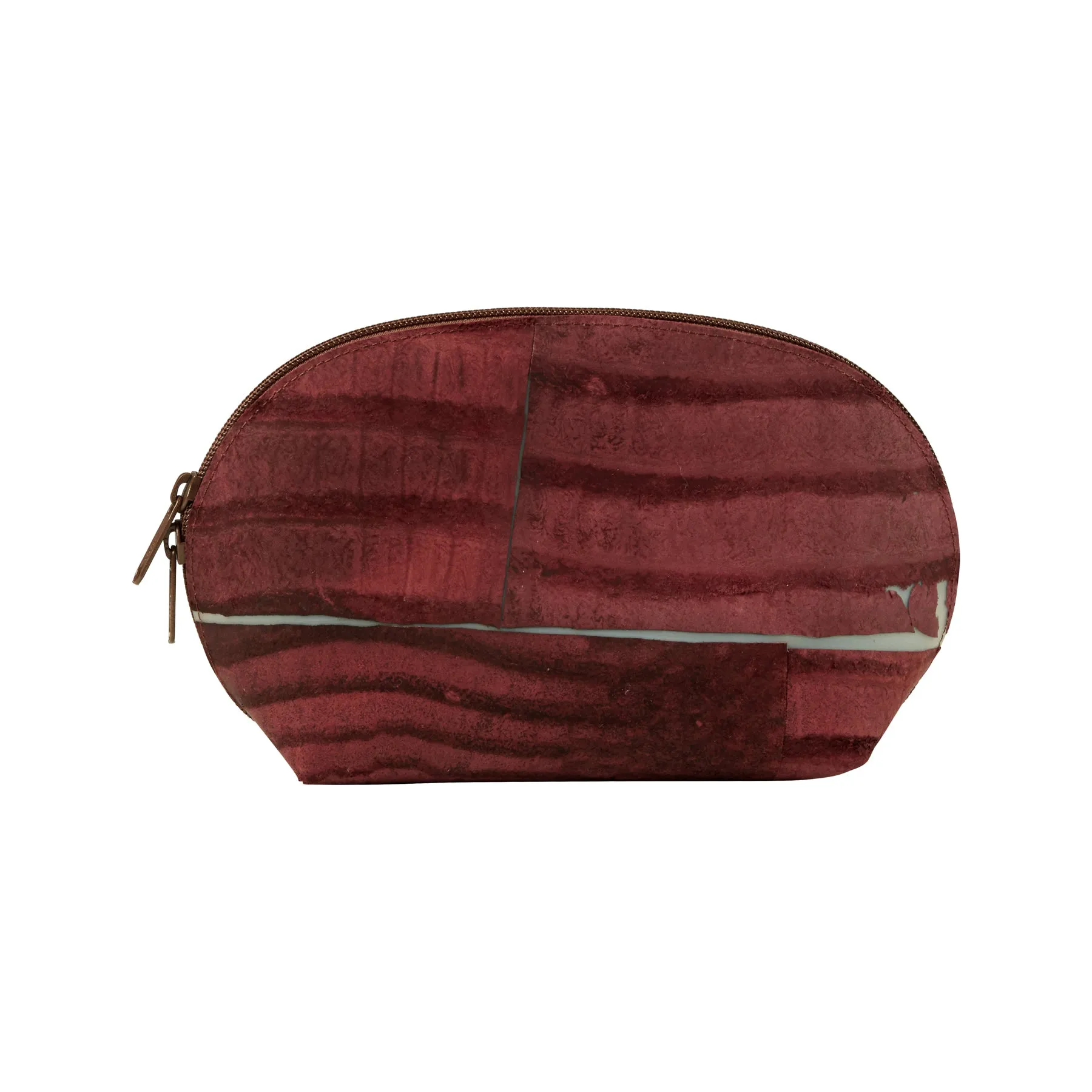 Big Round Zip Pouch Raw Leather Burgundy
