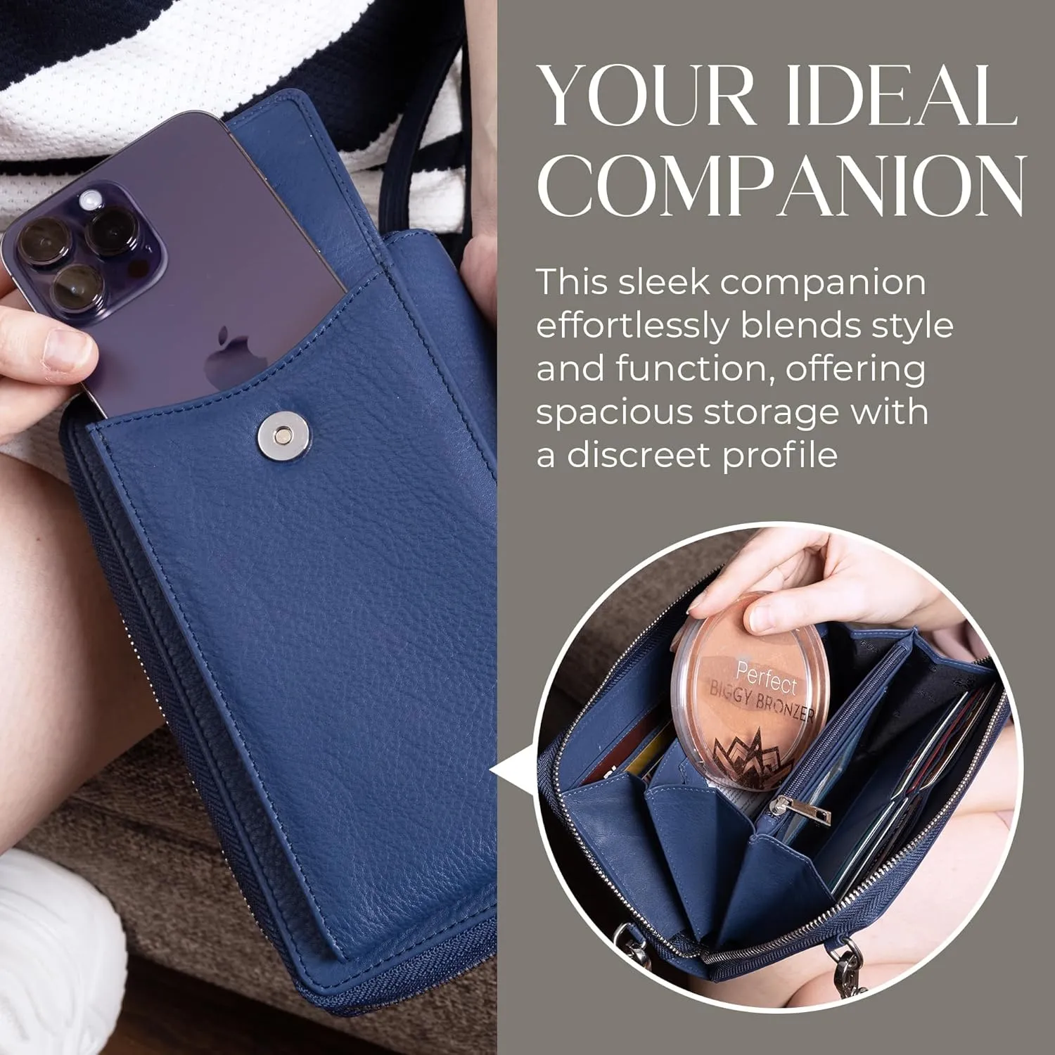 BULL GUARD Crossbody Leather Wallet Phone Purse, Anti Theft and RFID Blocking, Small Elegant Design for Travel