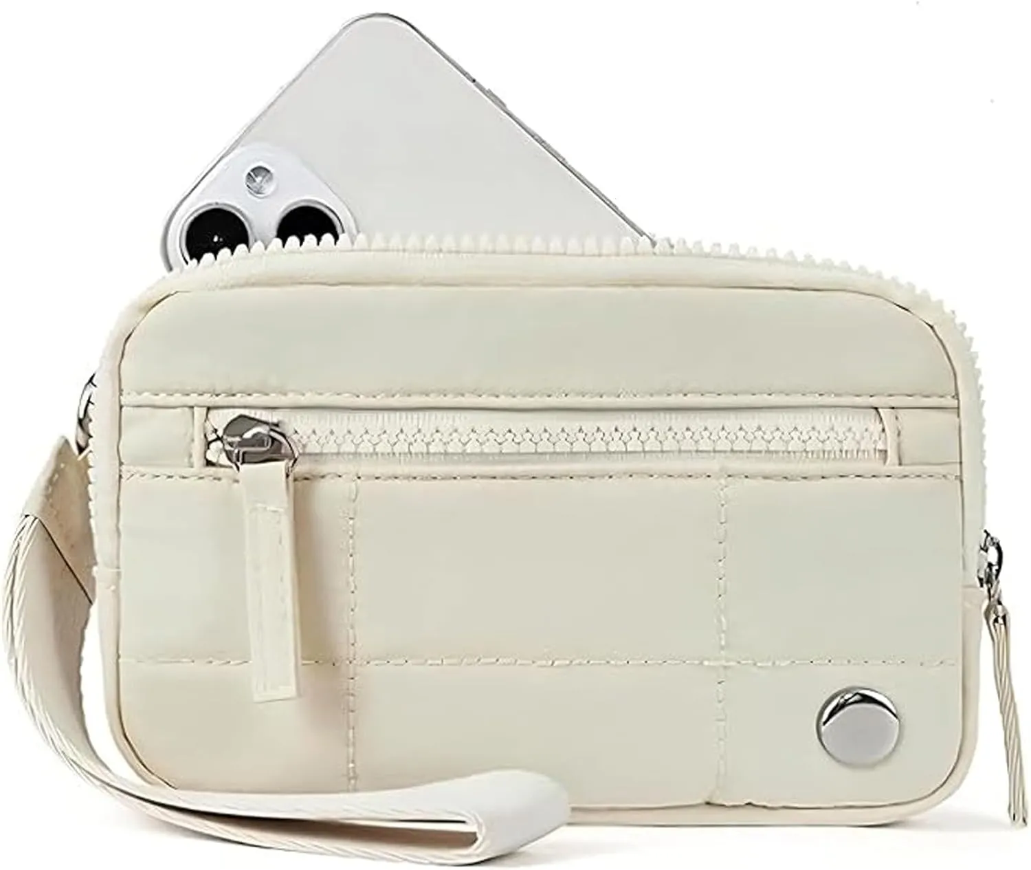 Convely Essential Wristlet, Wristlet Wallets for Women with 3 Zipper Purse, Nylon Quilted Wallet, Small Wristlet Pouch
