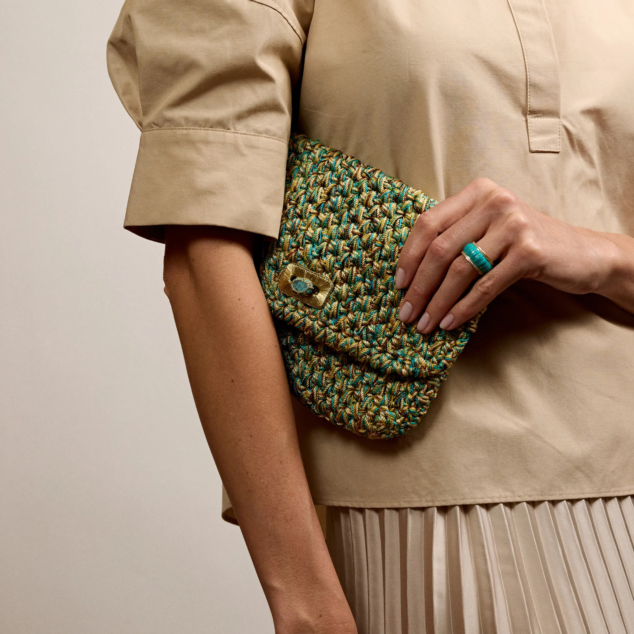 Crosby Crochet Clutch in Turquoise and Marigold