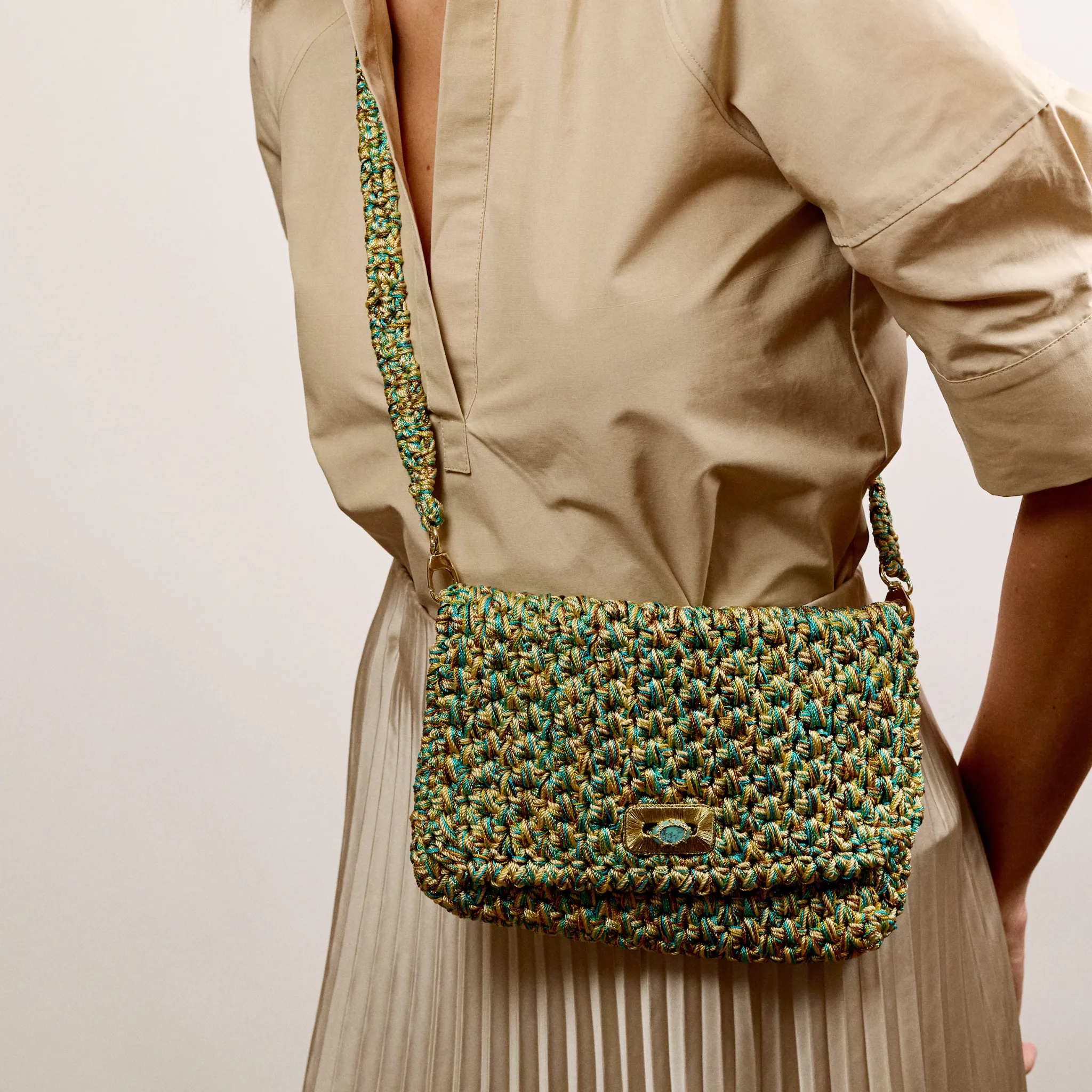 Crosby Crochet Clutch in Turquoise and Marigold