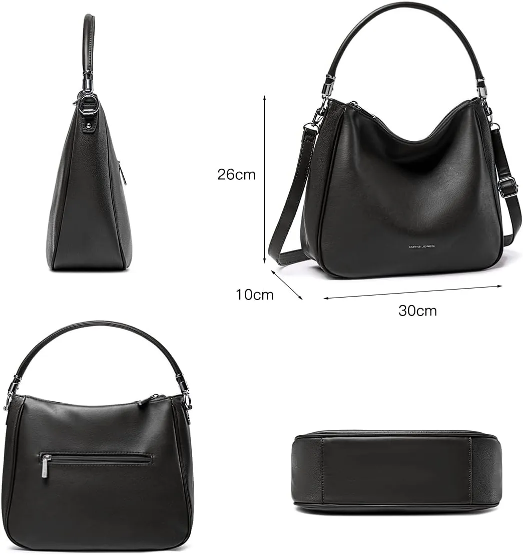 David Jones - Women's Hobo Shoulder Bag - Women's Shoulder Bag PU Leather - Handbag Top Handle Long Handle - Bag Bag Bag Medium Size - Shopper Simple Classic Lightweight Elegant, black, Elegant,