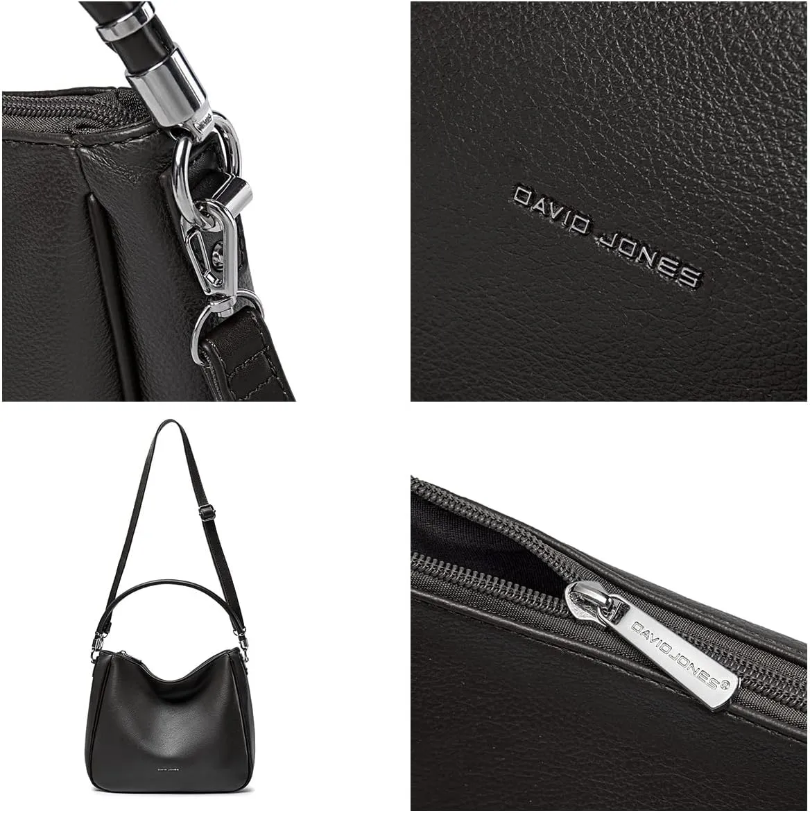 David Jones - Women's Hobo Shoulder Bag - Women's Shoulder Bag PU Leather - Handbag Top Handle Long Handle - Bag Bag Bag Medium Size - Shopper Simple Classic Lightweight Elegant, black, Elegant,