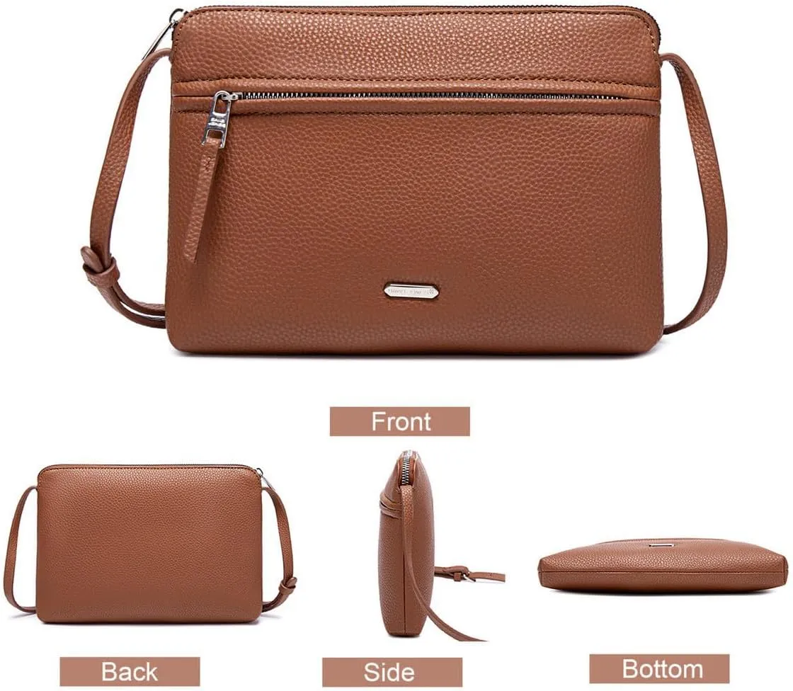 David Jones - Women's Shoulder Bag - Small Flat Handbag PU Leather - Bag Classic Elegant Bag Travel Shopping Mobile Phone Case Work Clutch Party, Cognac-brown, Unit size, Elegant