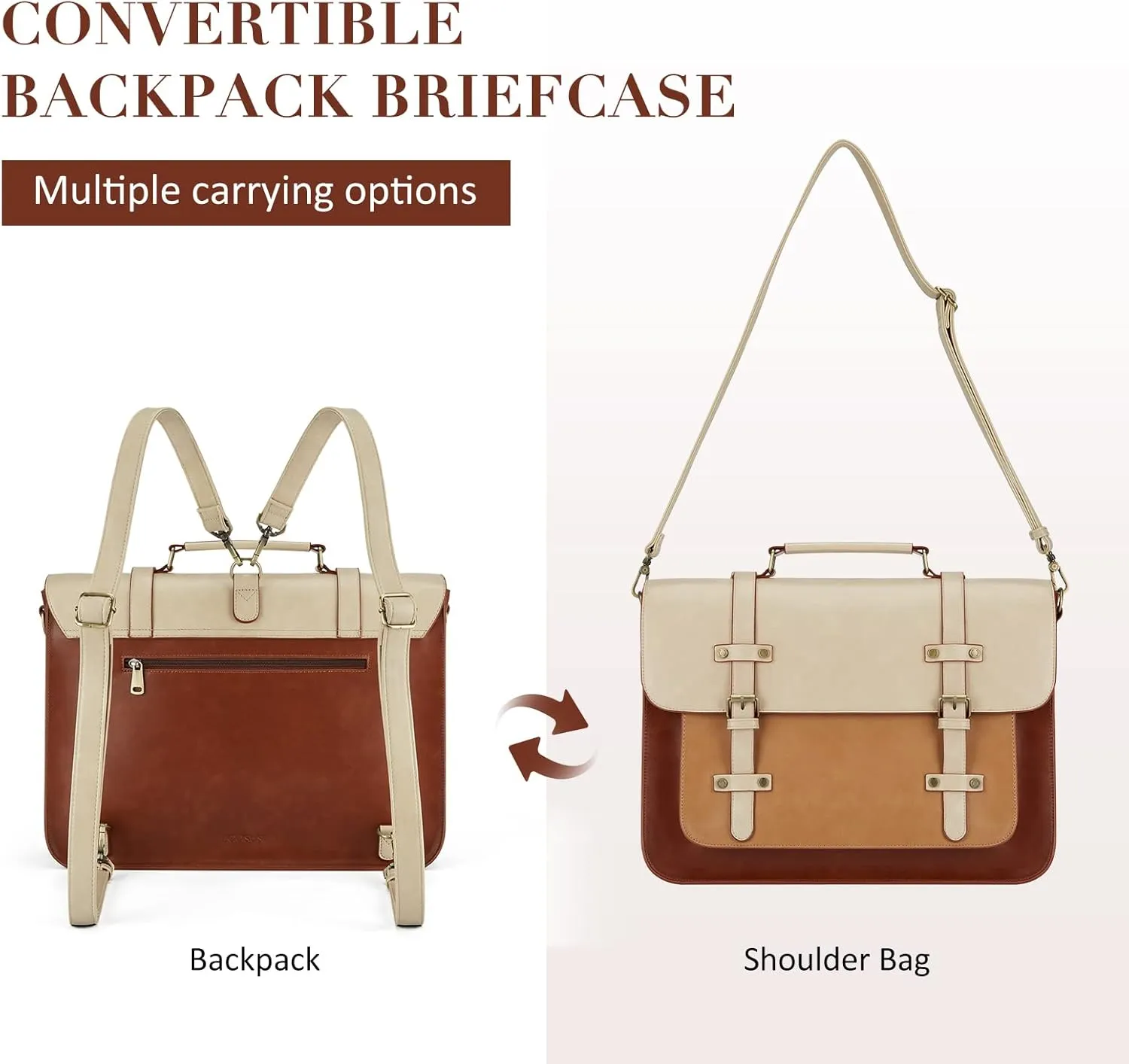ECOSUSI Laptop Bag for Women Vegan Leather Messenger Bag Fashion Briefcase Backpack 15.6 inch Computer Satchel Bag