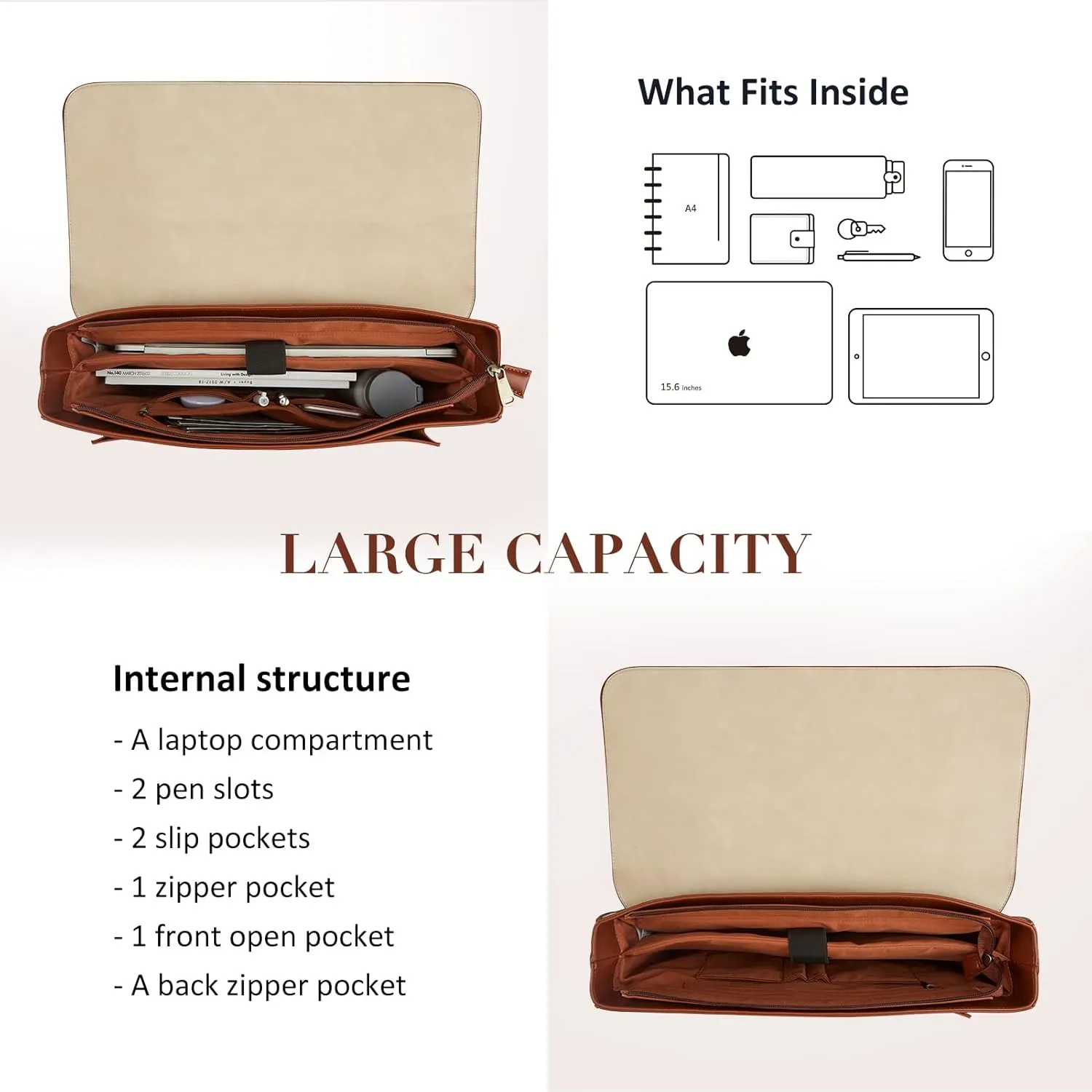 ECOSUSI Laptop Bag for Women Vegan Leather Messenger Bag Fashion Briefcase Backpack 15.6 inch Computer Satchel Bag