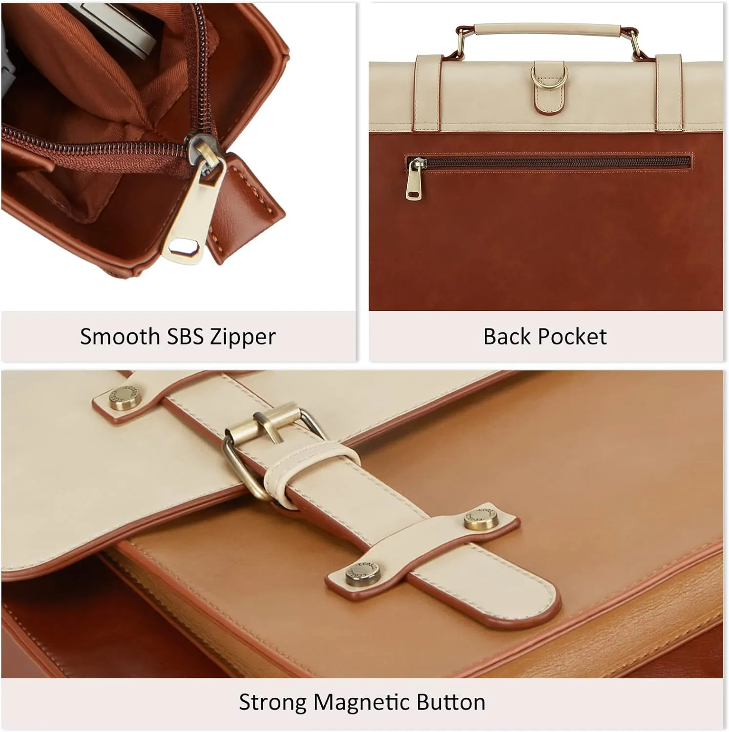 ECOSUSI Laptop Bag for Women Vegan Leather Messenger Bag Fashion Briefcase Backpack 15.6 inch Computer Satchel Bag
