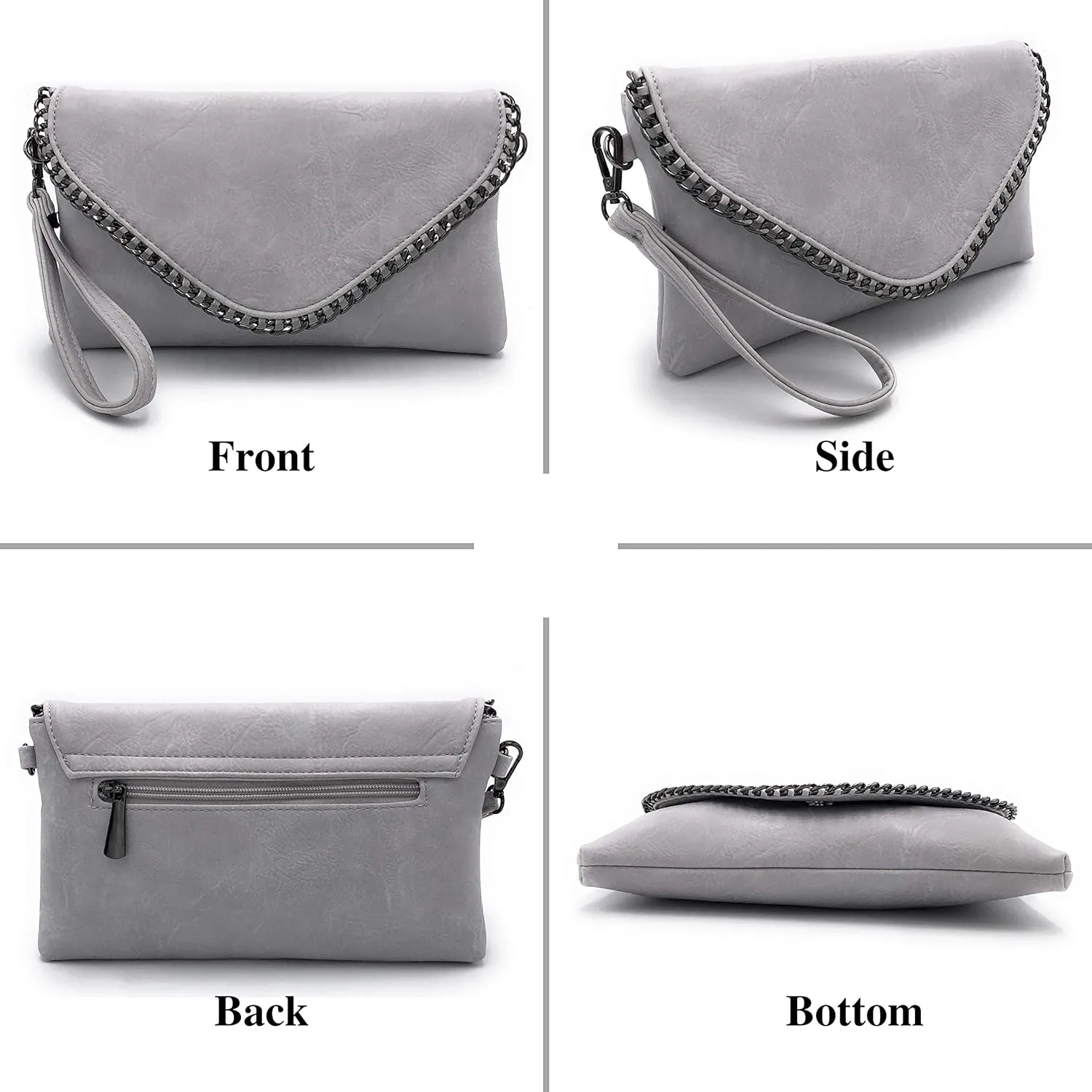 ELIOX - Elegant Women's Clutch Bag with Chain and Shoulder Strap Made of Soft Faux Leather - Small Evening Clutch Bag Girl Handbag Elegant Bags Ceremony Wedding