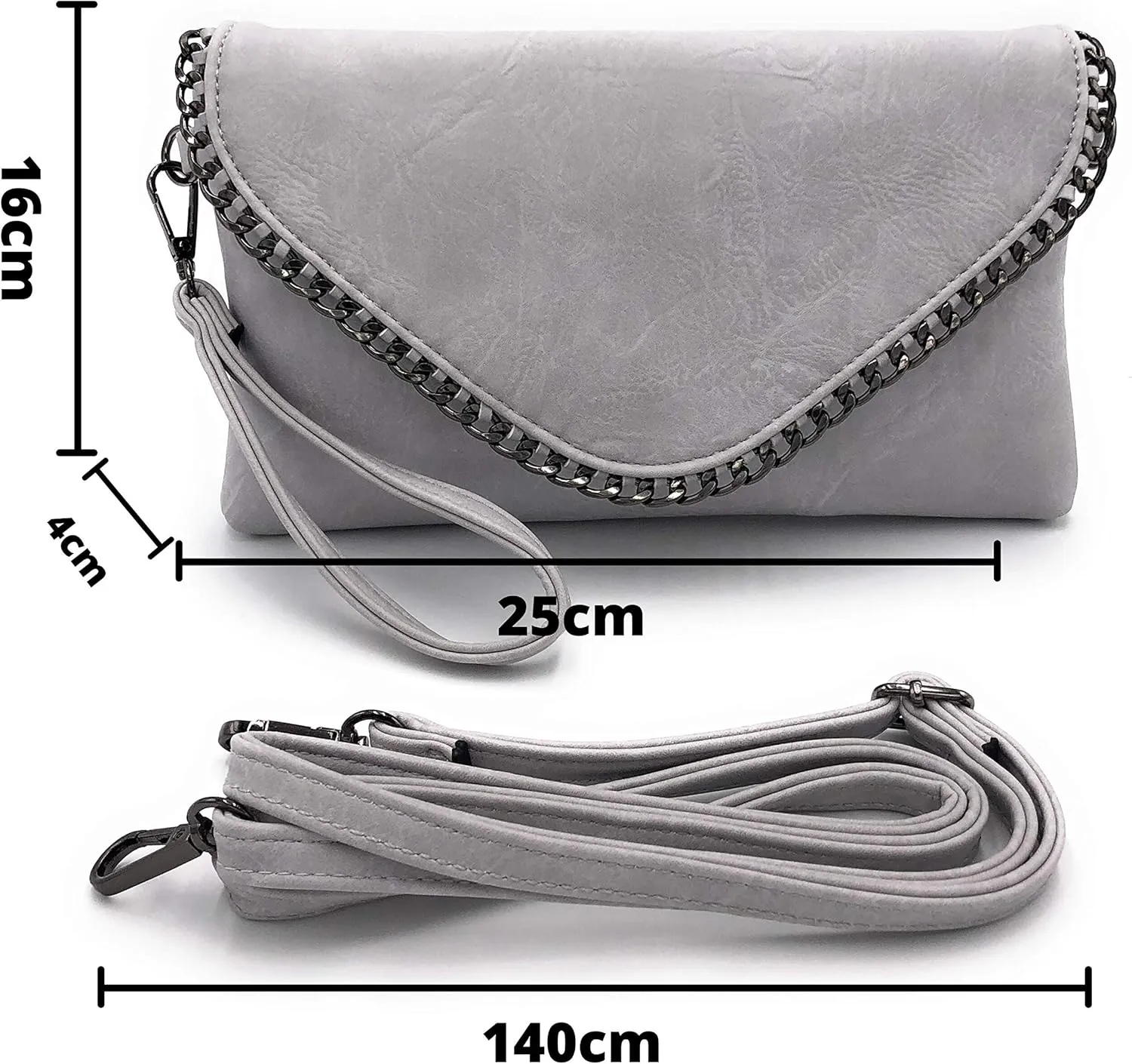 ELIOX - Elegant Women's Clutch Bag with Chain and Shoulder Strap Made of Soft Faux Leather - Small Evening Clutch Bag Girl Handbag Elegant Bags Ceremony Wedding