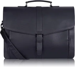 ESTARER Men's Leather Briefcase for Travel/Office/Business 15.6 Inch Laptop Messenger Bag, Black