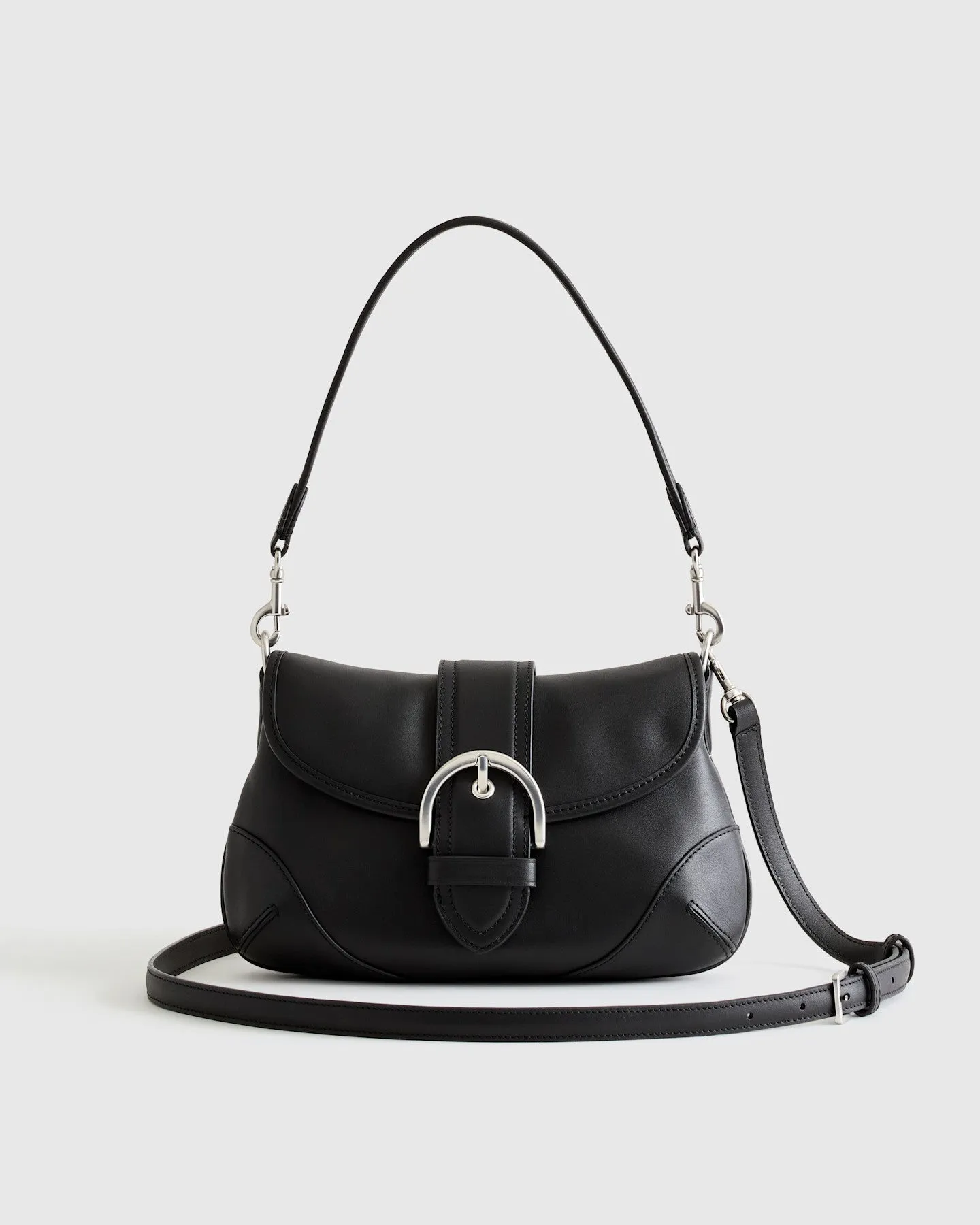 Italian Leather Buckle Detail Shoulder Bag