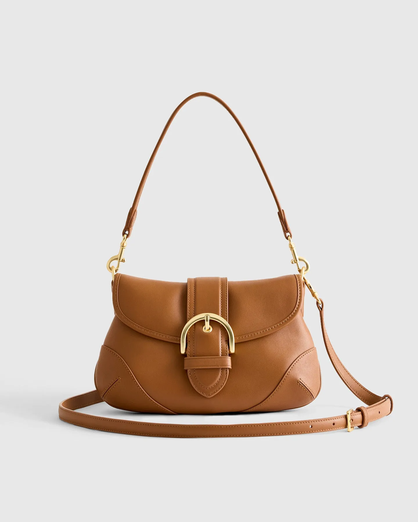 Italian Leather Buckle Detail Shoulder Bag
