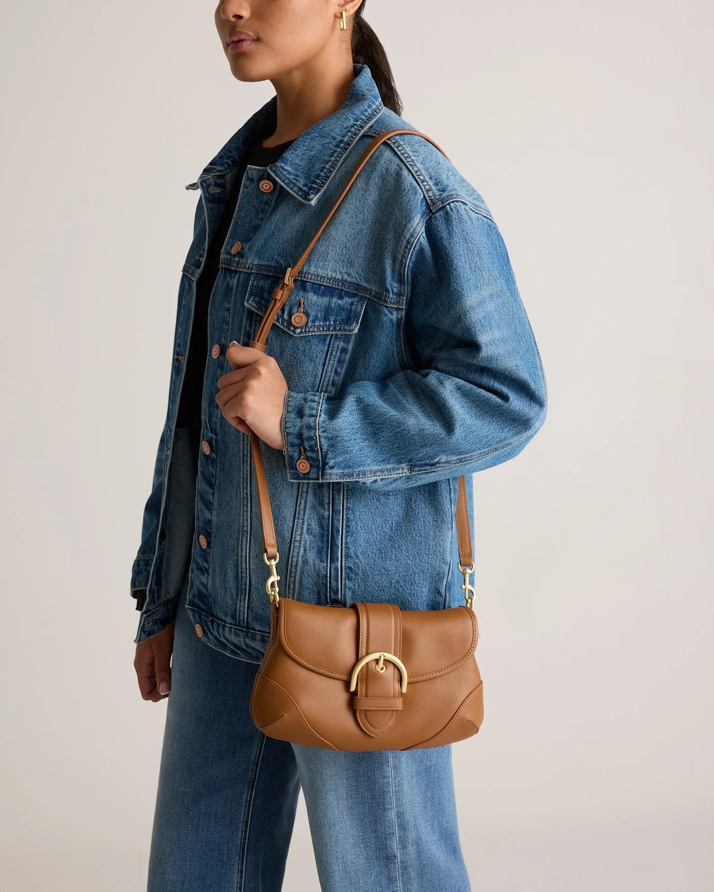 Italian Leather Buckle Detail Shoulder Bag