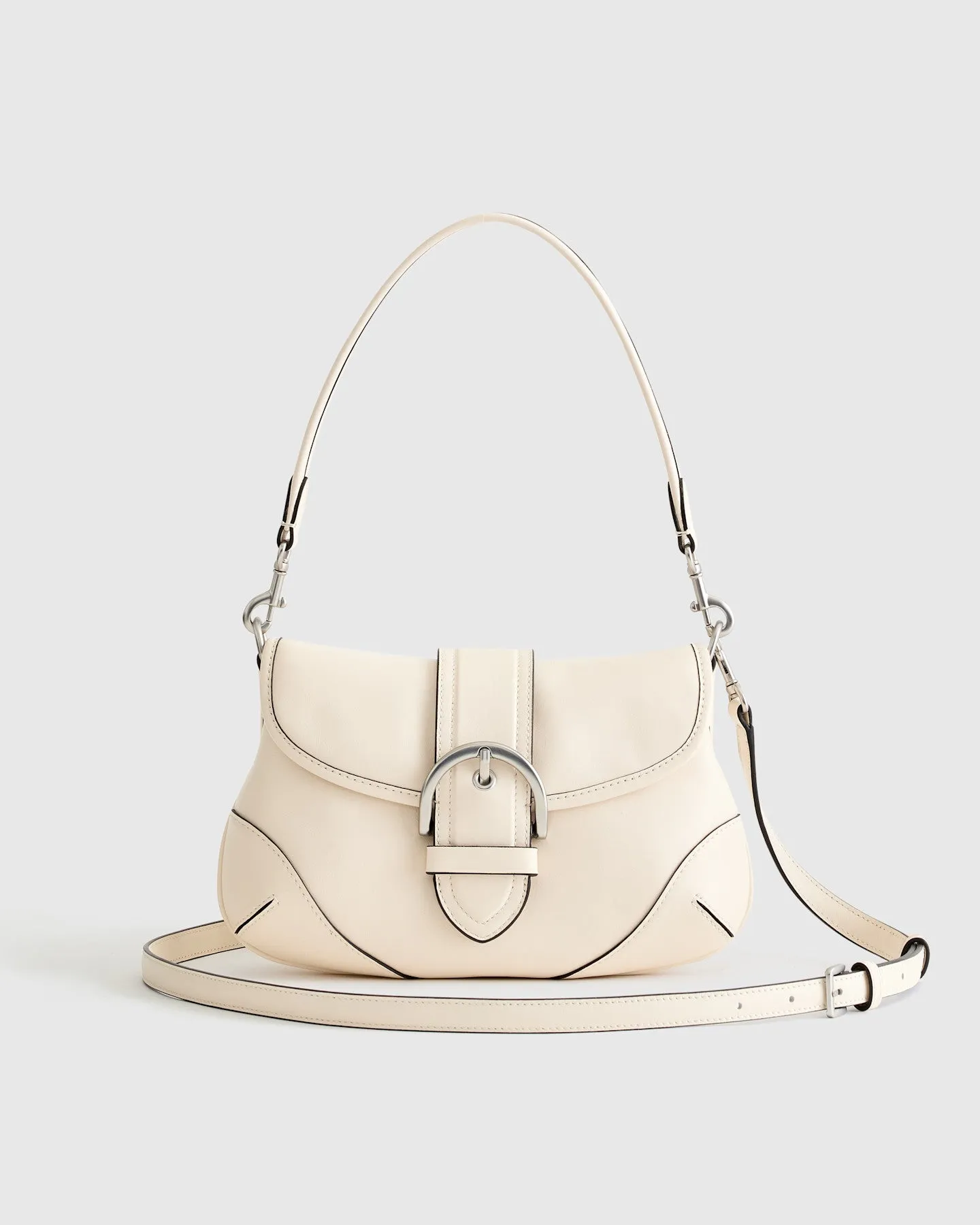 Italian Leather Buckle Detail Shoulder Bag
