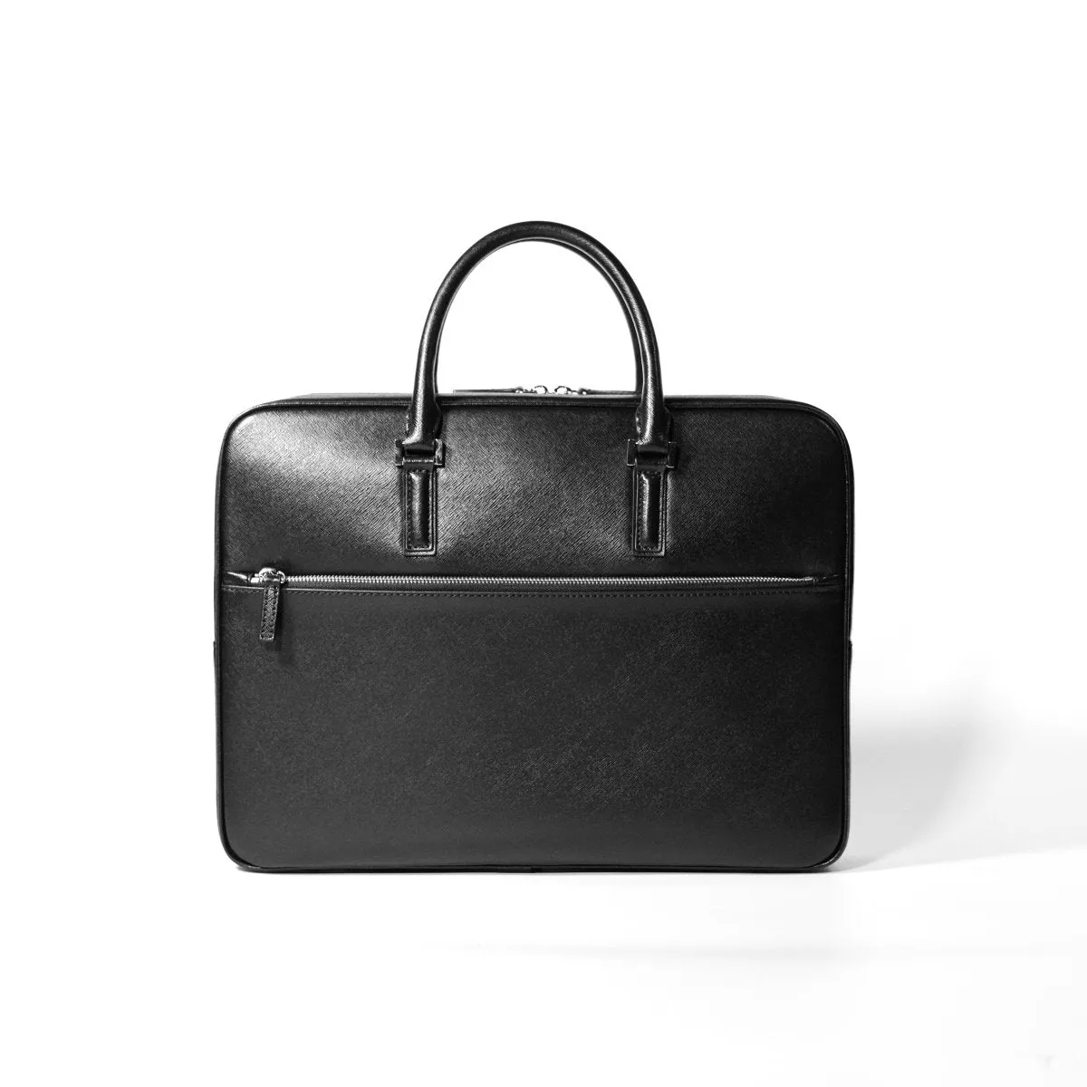 Italian Saffiano Leather Briefcase- Navy (Front-zip)
