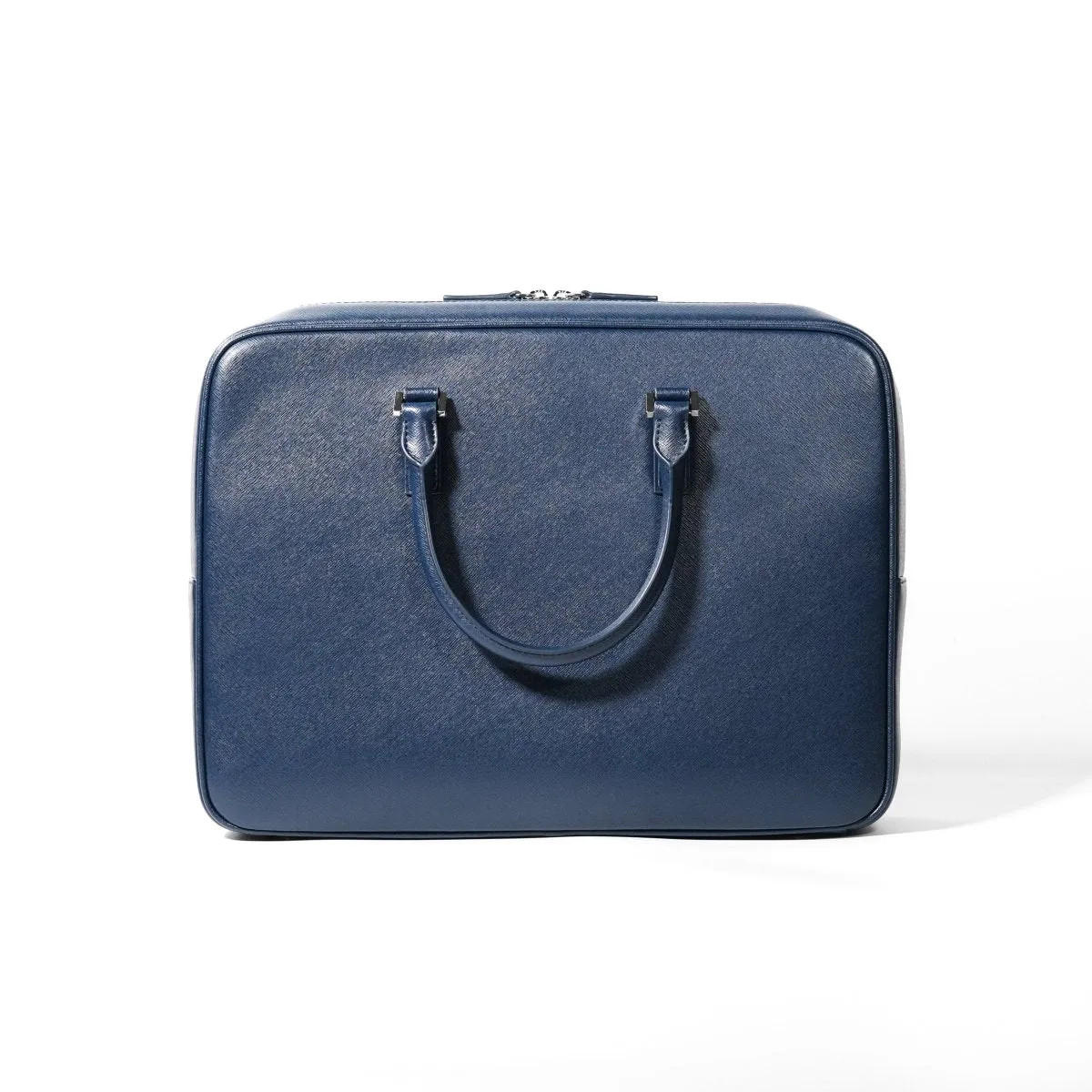 Italian Saffiano Leather Briefcase- Navy (Front-zip)