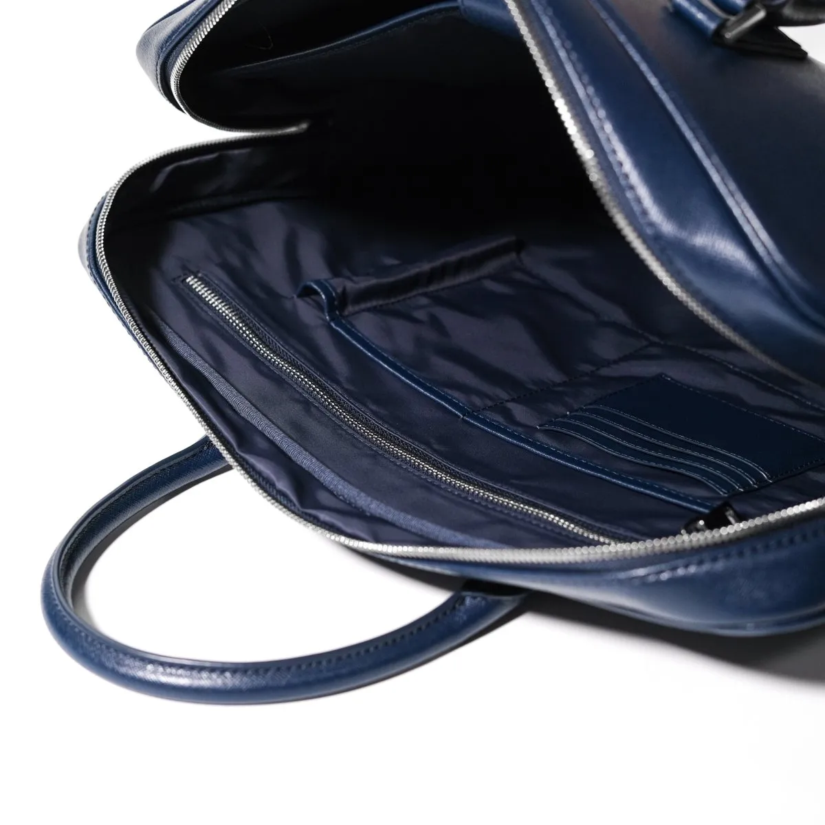 Italian Saffiano Leather Briefcase- Navy (Front-zip)