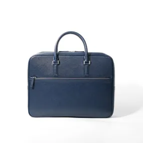 Italian Saffiano Leather Briefcase- Navy (Front-zip)