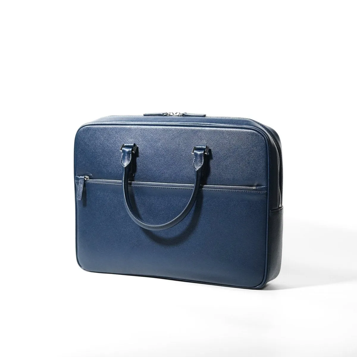 Italian Saffiano Leather Briefcase- Navy (Front-zip)