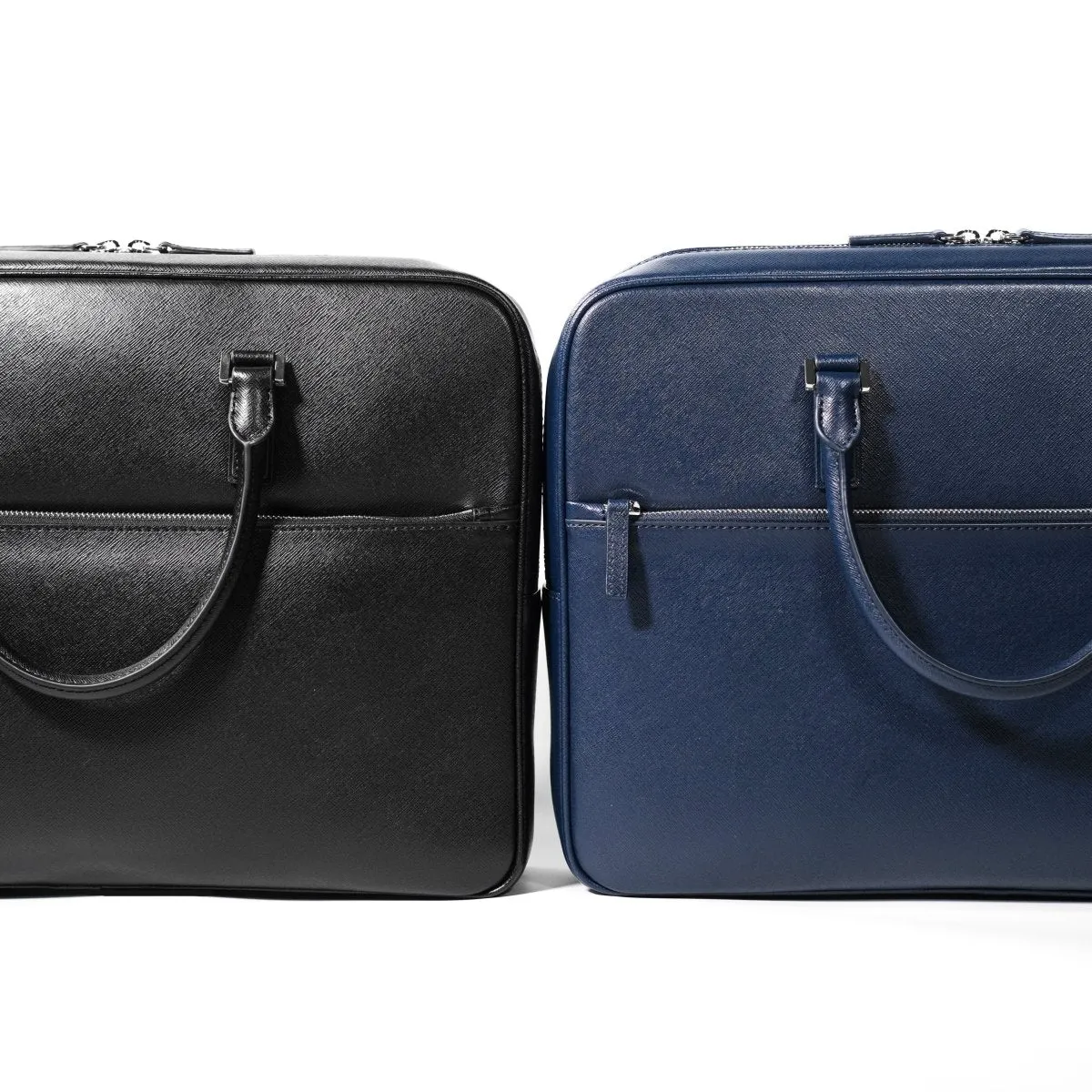 Italian Saffiano Leather Briefcase- Navy (Front-zip)