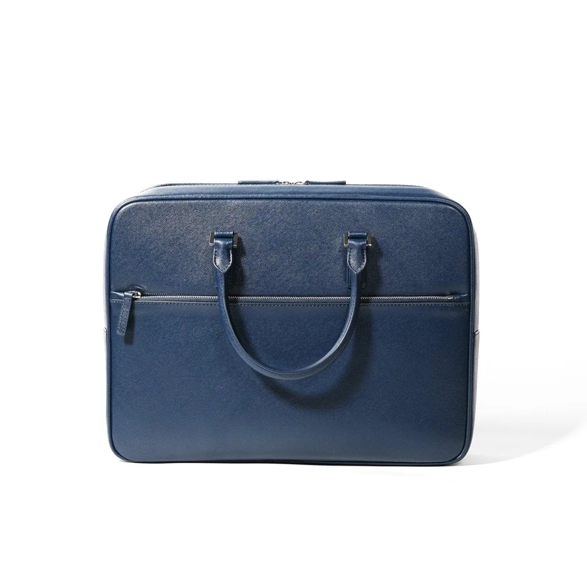 Italian Saffiano Leather Briefcase- Navy (Front-zip)