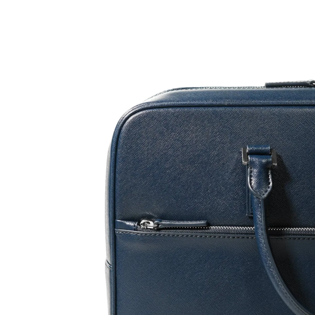 Italian Saffiano Leather Briefcase- Navy (Front-zip)