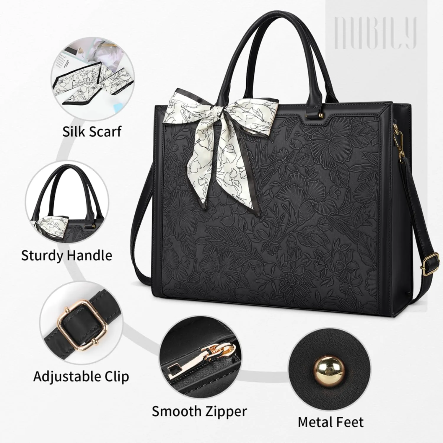 Laptop Bag for Women 15.6 Inch Tote Waterproof Leather Computer Business Lightweight Office Briefcase Large Capacity Handbag Shoulder Black