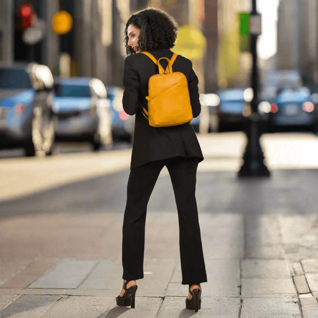 Leather Women's Backpack Claire - Yellow
