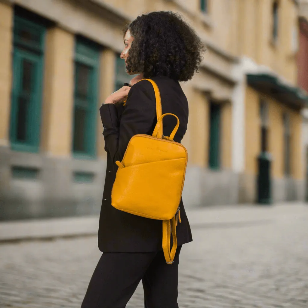 Leather Women's Backpack Claire - Yellow
