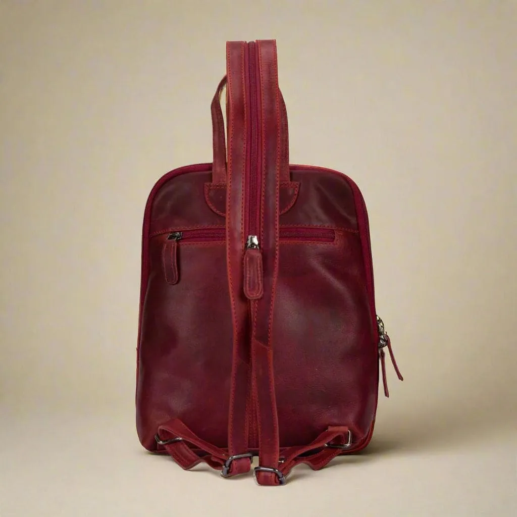 Leather Women's Backpack- Rosewood