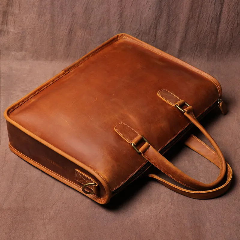 Men's 14" Luxury Laptop Top-layer Cow Leather Briefcase