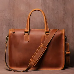 Men's 14" Luxury Laptop Top-layer Cow Leather Briefcase