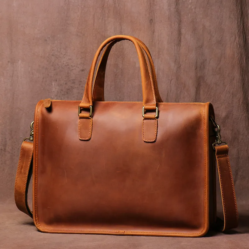 Men's 14" Luxury Laptop Top-layer Cow Leather Briefcase