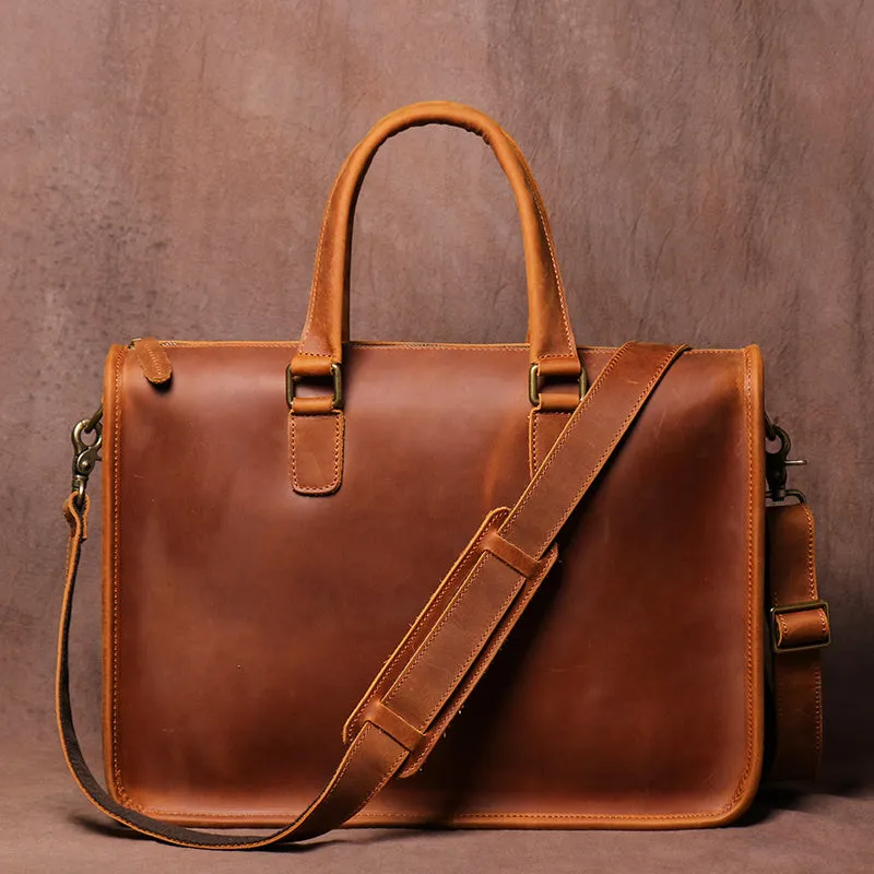 Men's 14" Luxury Laptop Top-layer Cow Leather Briefcase