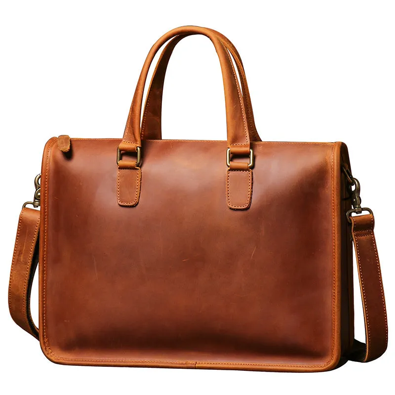 Men's 14" Luxury Laptop Top-layer Cow Leather Briefcase