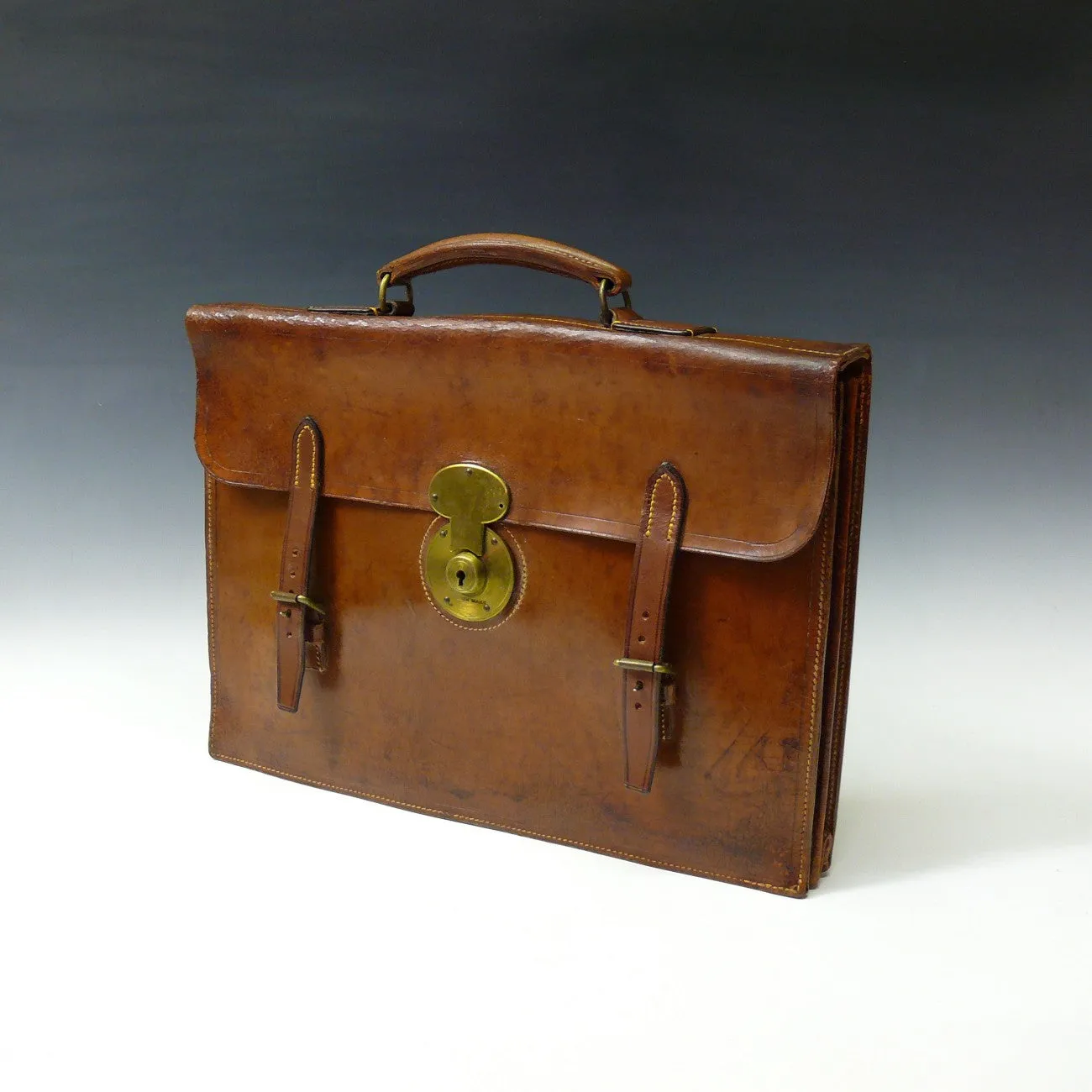 Mid Tan Leather Flap-over Briefcase