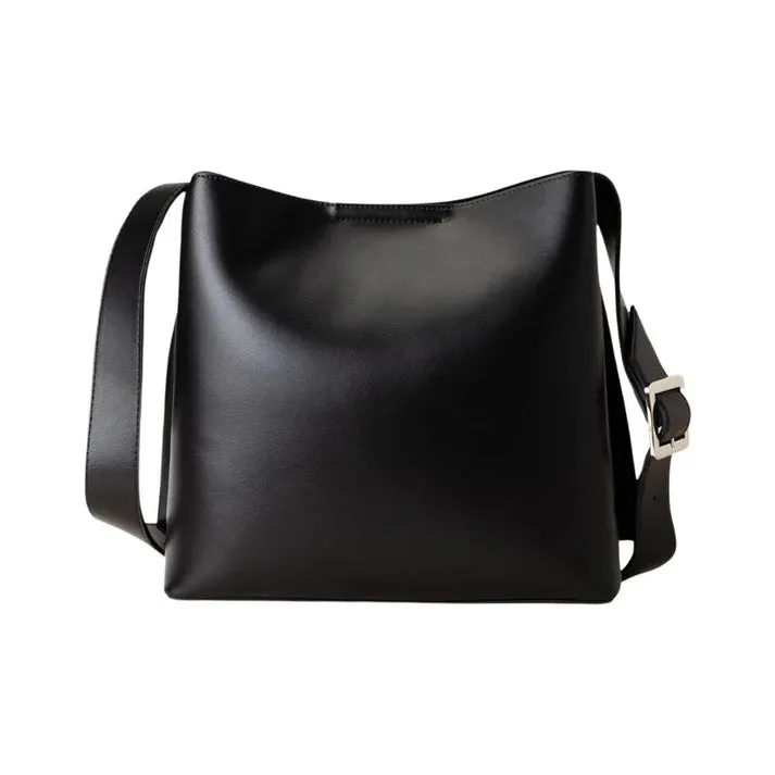 Modern Black Leather Tote Bag
