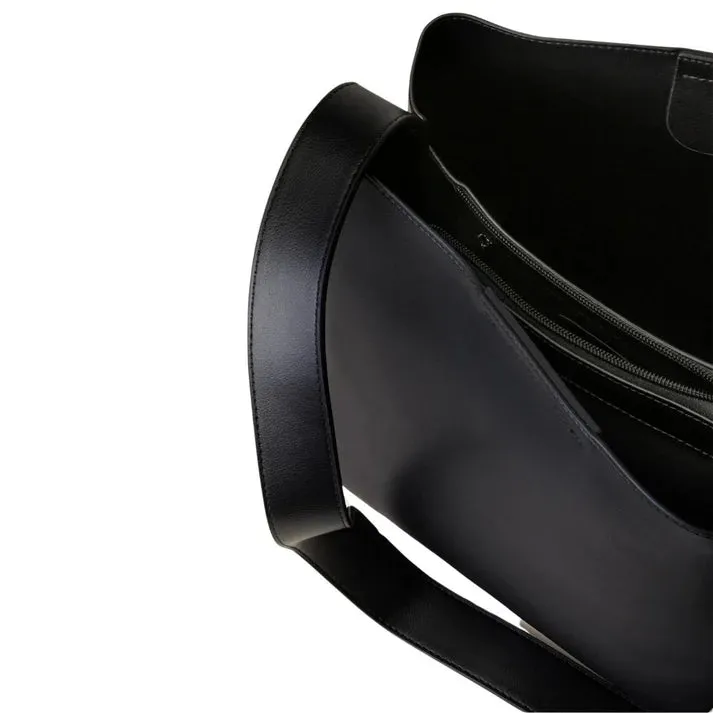 Modern Black Leather Tote Bag