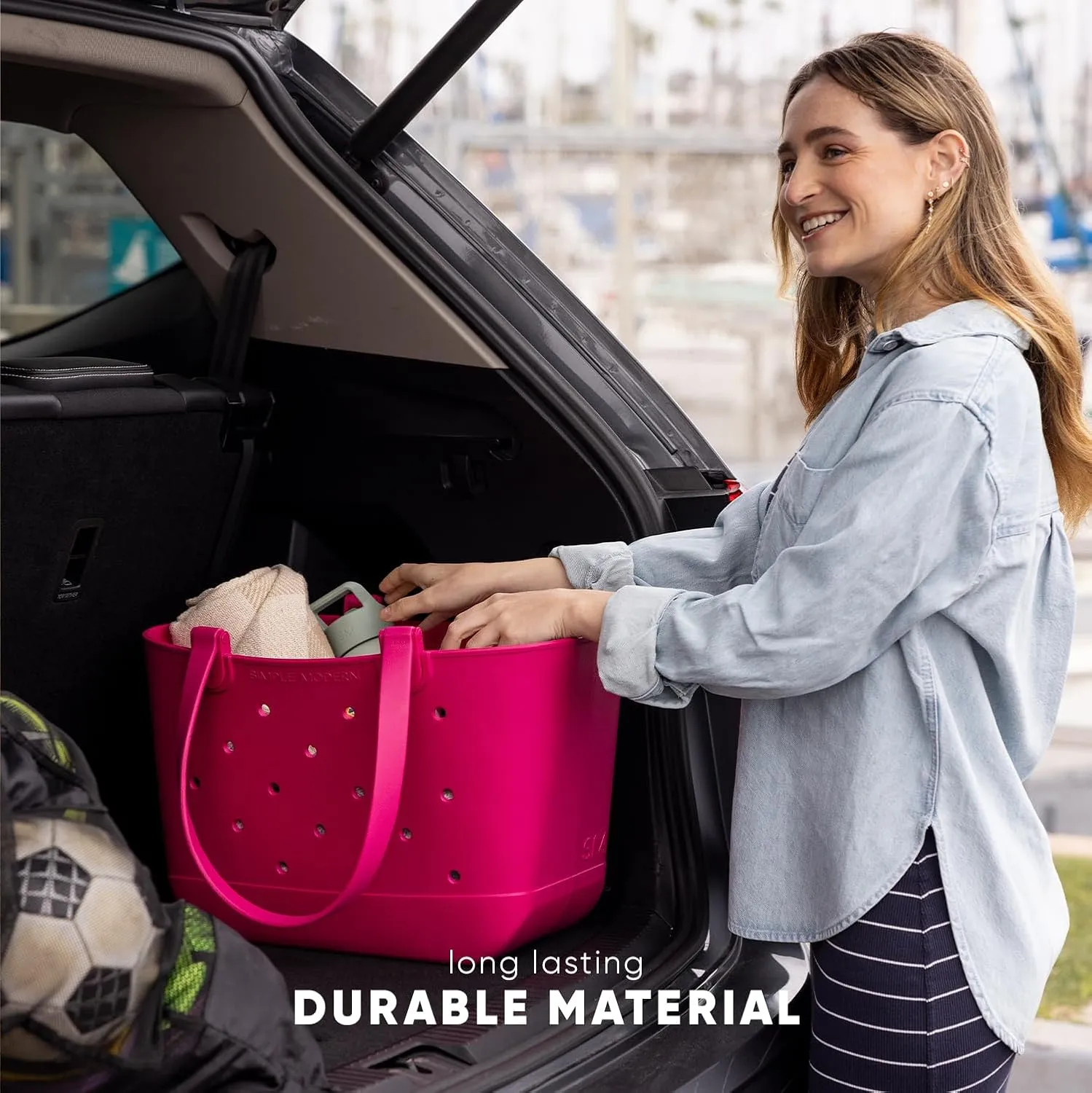 Simple Modern Large Beach Bag | Waterproof Getaway Rubber Tote with Zipper Pocket for Travel, Pool, Boat, Groceries, Sports | Malibu