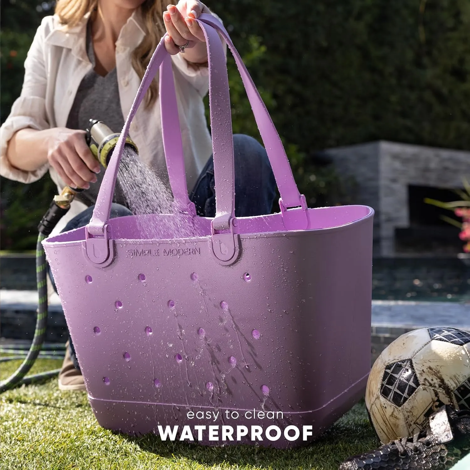 Simple Modern Large Beach Bag | Waterproof Getaway Rubber Tote with Zipper Pocket for Travel, Pool, Boat, Groceries, Sports | Malibu