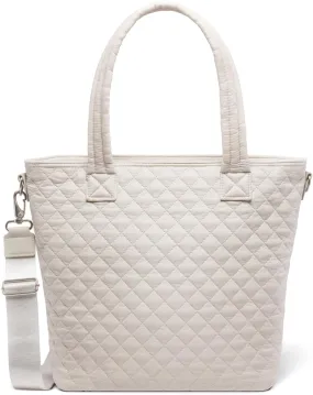 Simple Modern Quilted Tote Bag for Women | Medium Size w/Compartments & Laptop Sleeve | Adjustable Strap | Zipper Top