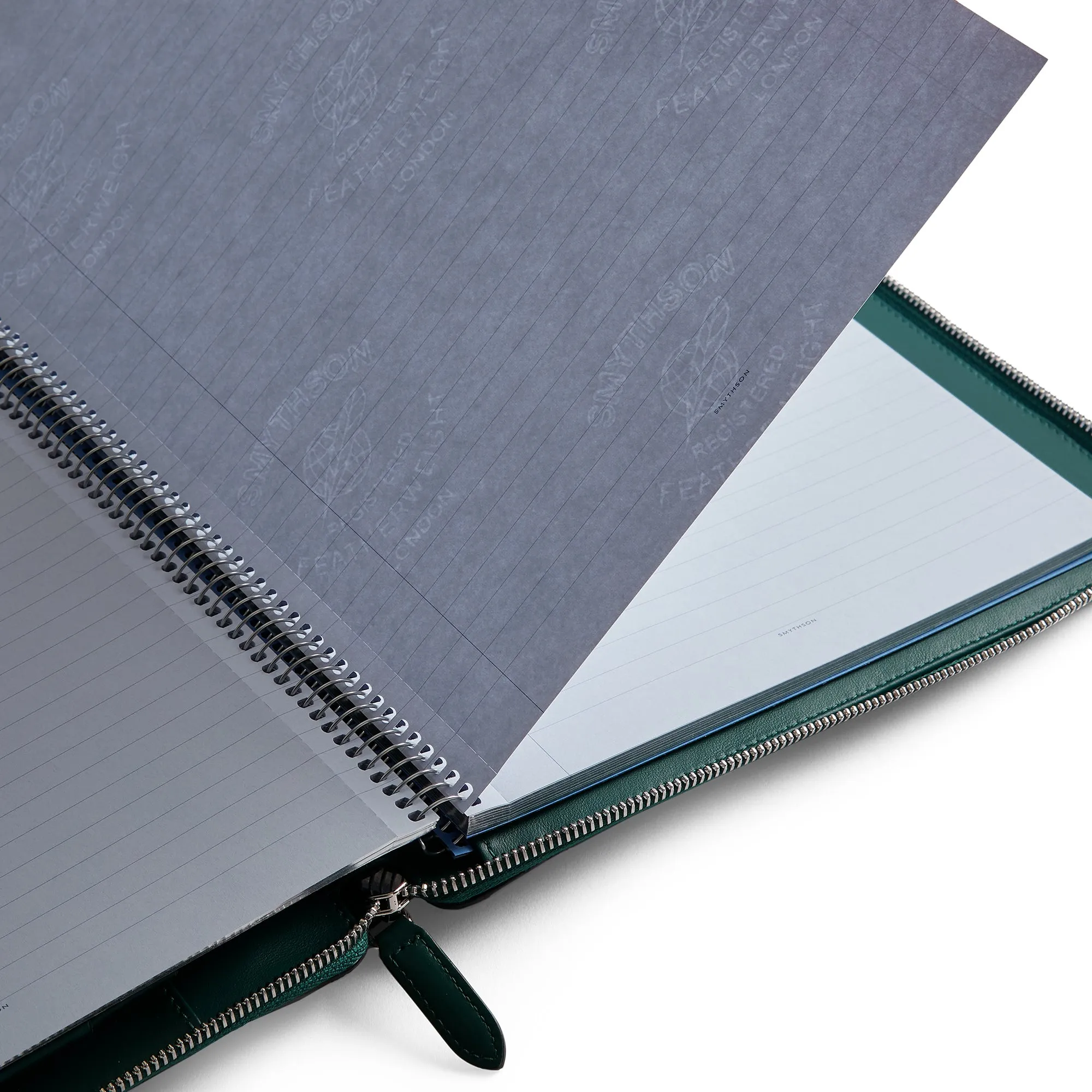 SMYTHSON Forest Green A4 Writing Folder with Zip in Panama