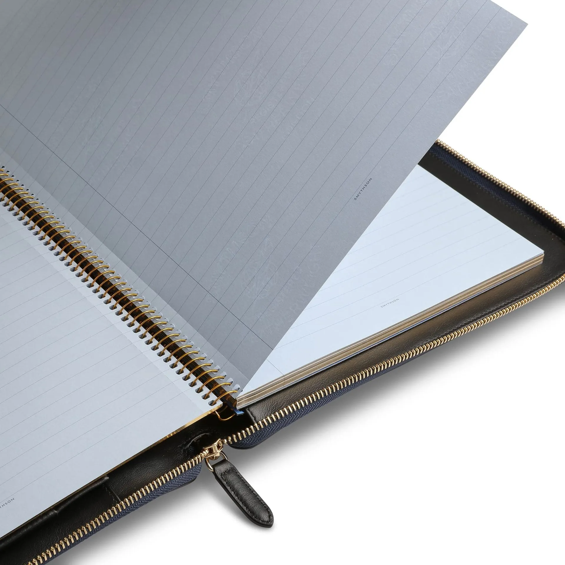 SMYTHSON Navy A4 Writing Folder with Zip in Panama