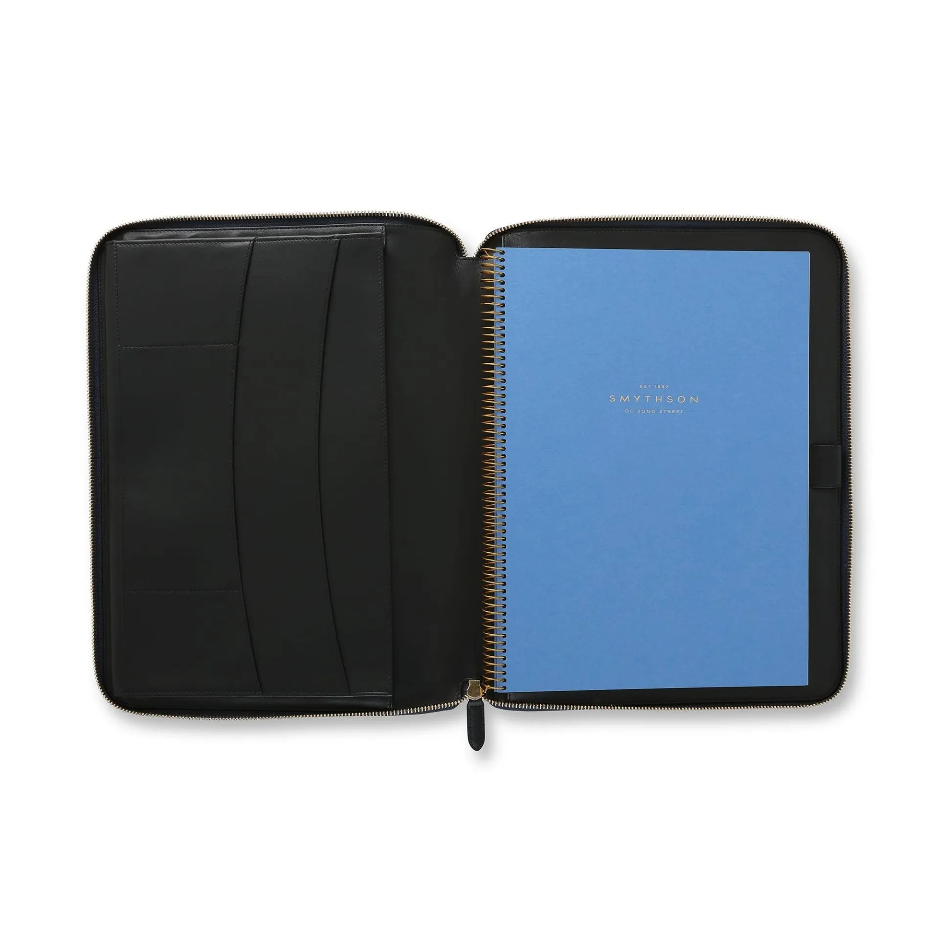 SMYTHSON Navy A4 Writing Folder with Zip in Panama