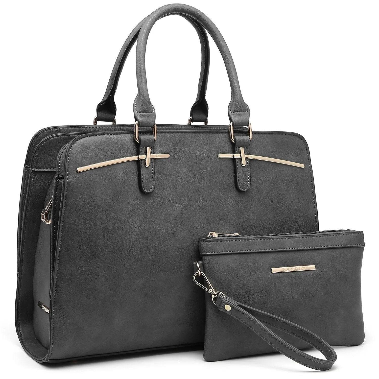 Two-Tone Vegan Leather Textured Handbag with Matching Wallet l Dasein